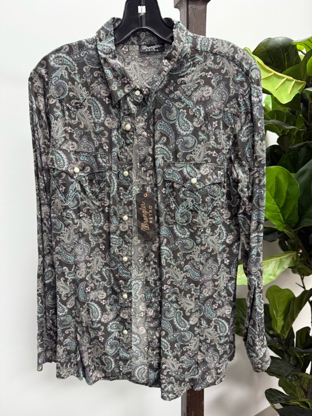 Wrangler Black Paisley Button-Down Shirt with Teal Accents